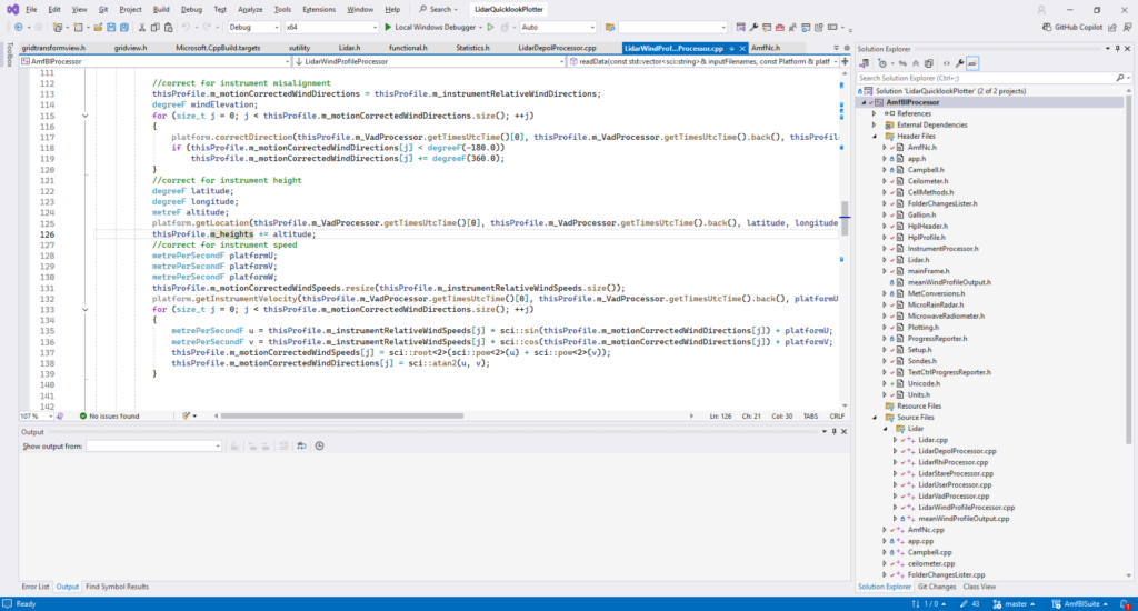 Screenshot of C++ code in Visual Studio
